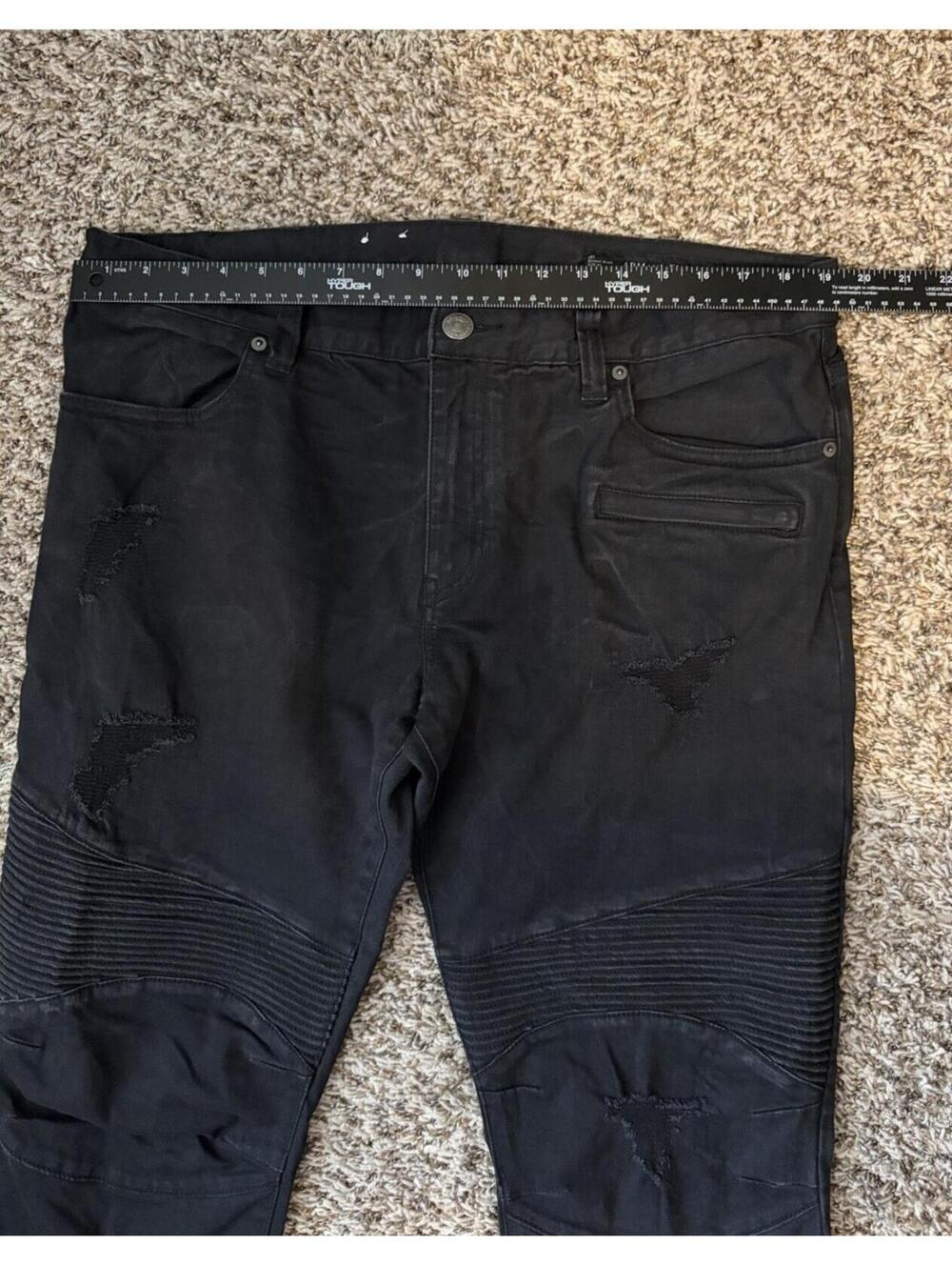 Armani Exchange Men’s Jeans J27 Skinny Biker Black Distressed Moto Size 40x32 - Picture 3 of 13